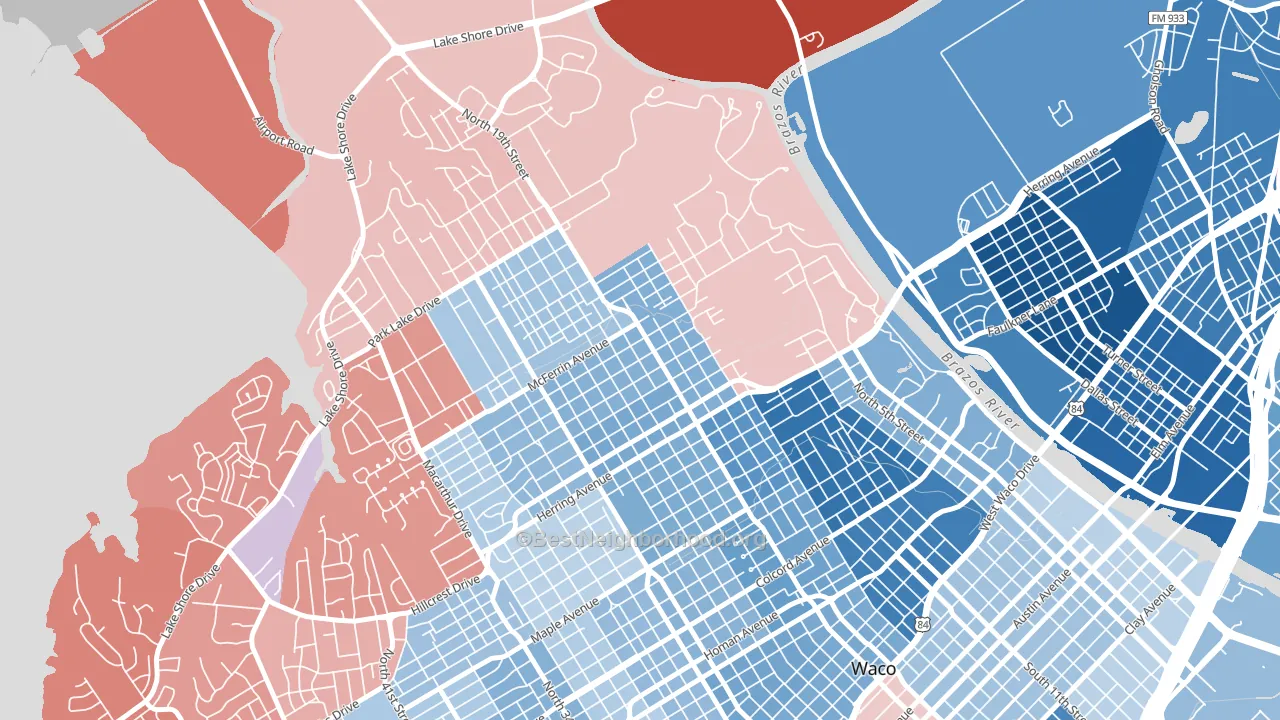 North Waco, Waco, TX block-group political-lean map