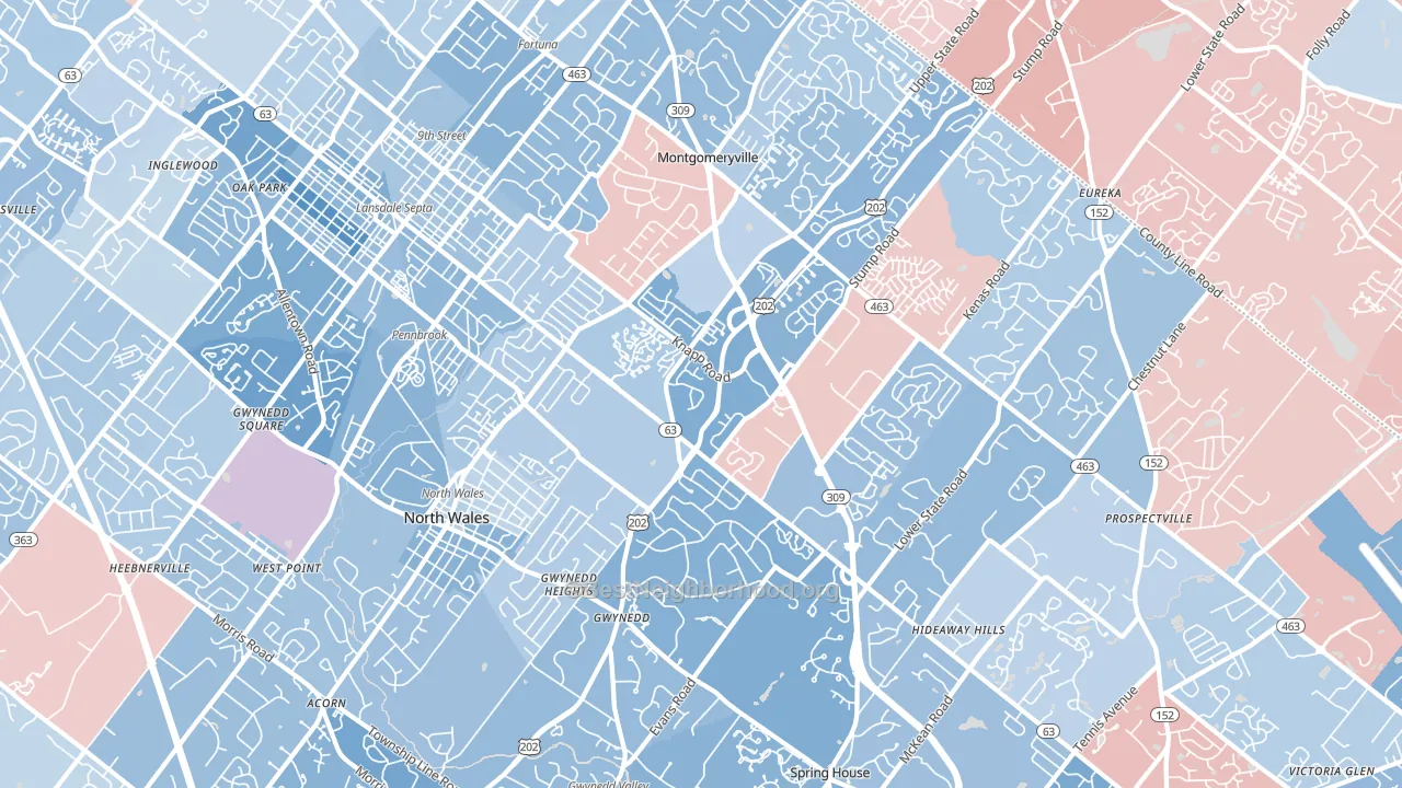 North Wales, PA block-group political-lean map
