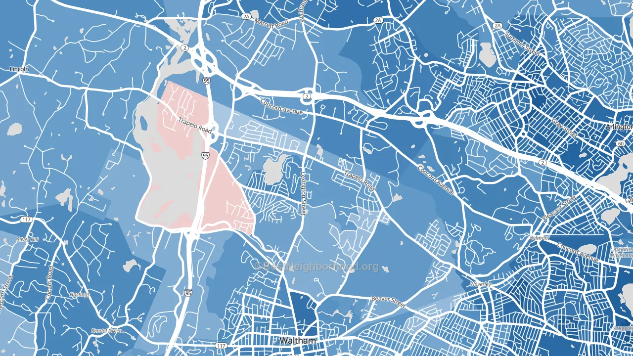 North Waltham, Waltham, MA block-group political-lean map