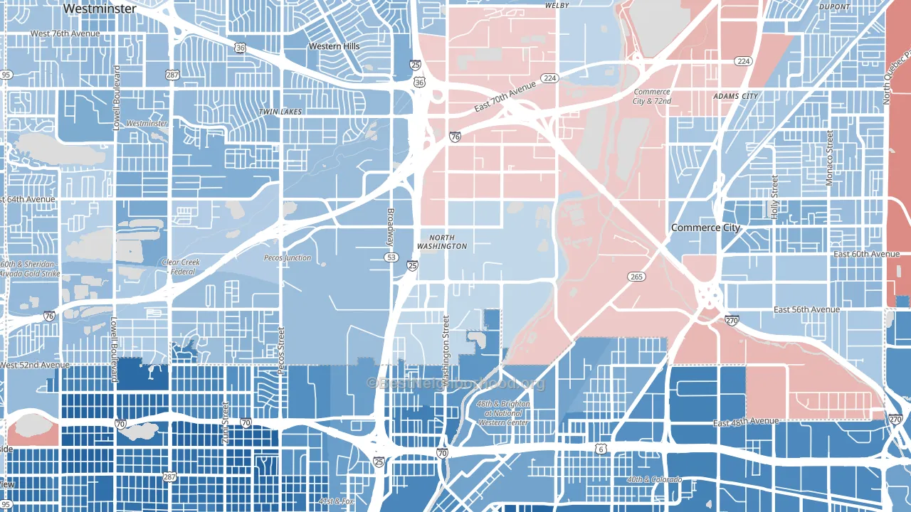 North Washington, CO block-group political-lean map