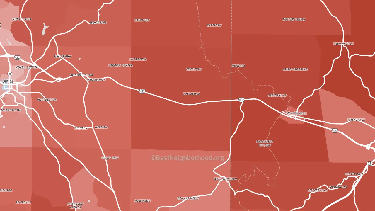 North Washington, PA block-group political-lean map