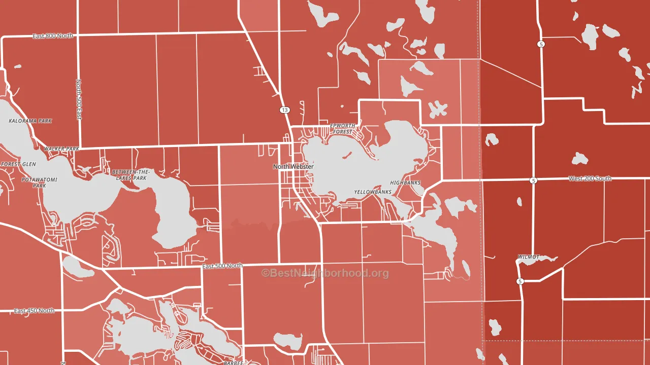 North Webster, IN block-group political-lean map
