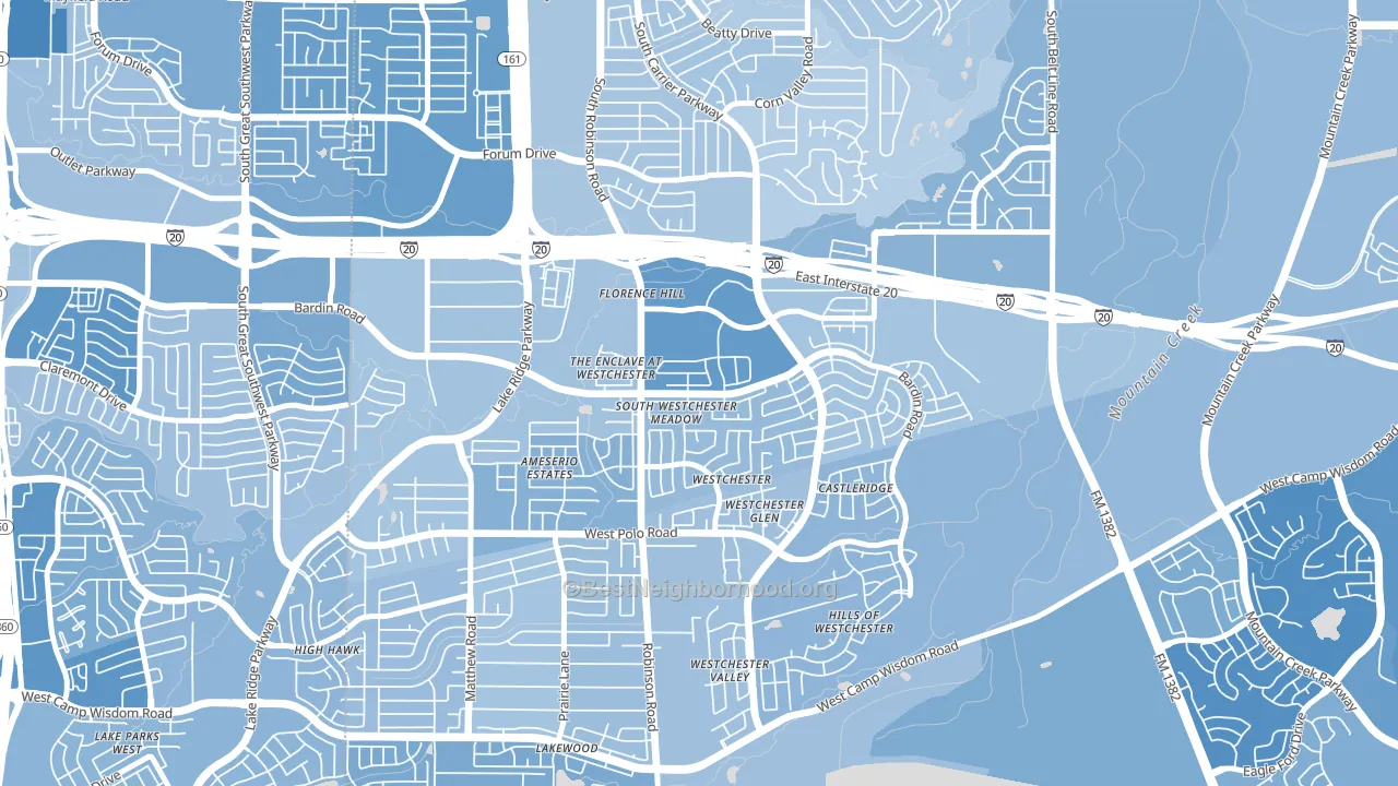 North Westchester Meadows, Grand Prairie, TX block-group political-lean map