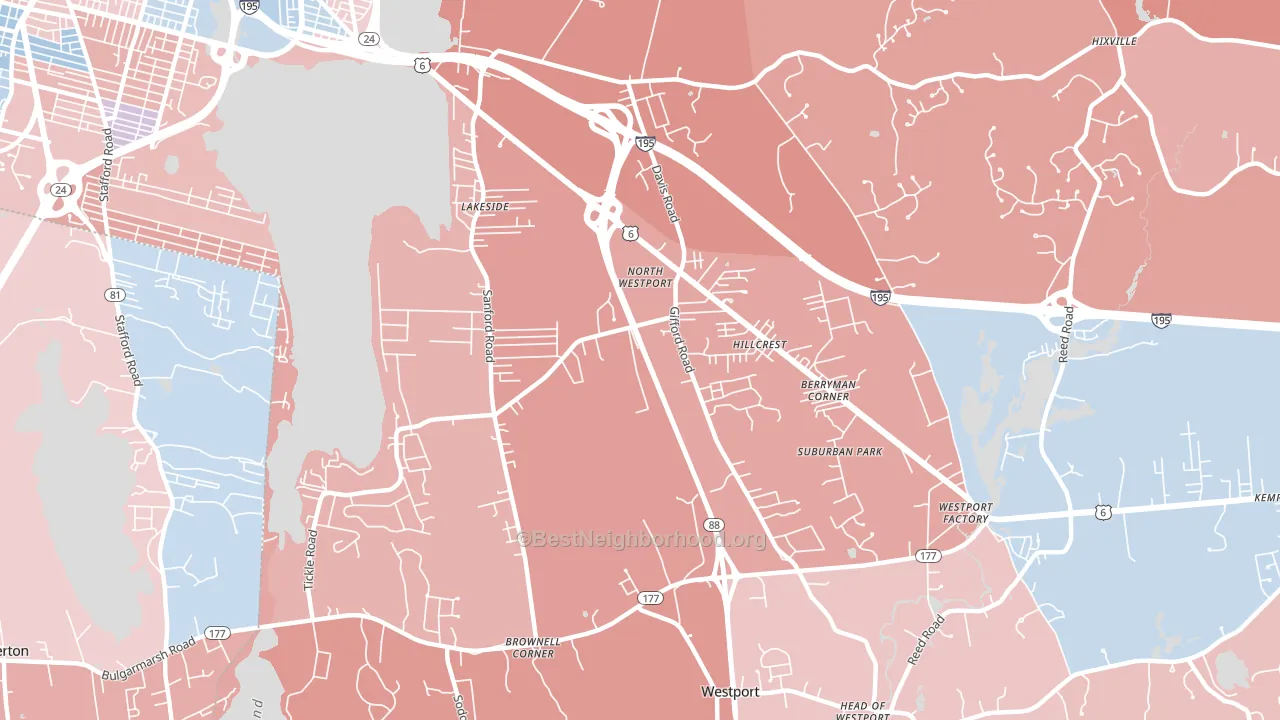 North Westport, MA block-group political-lean map