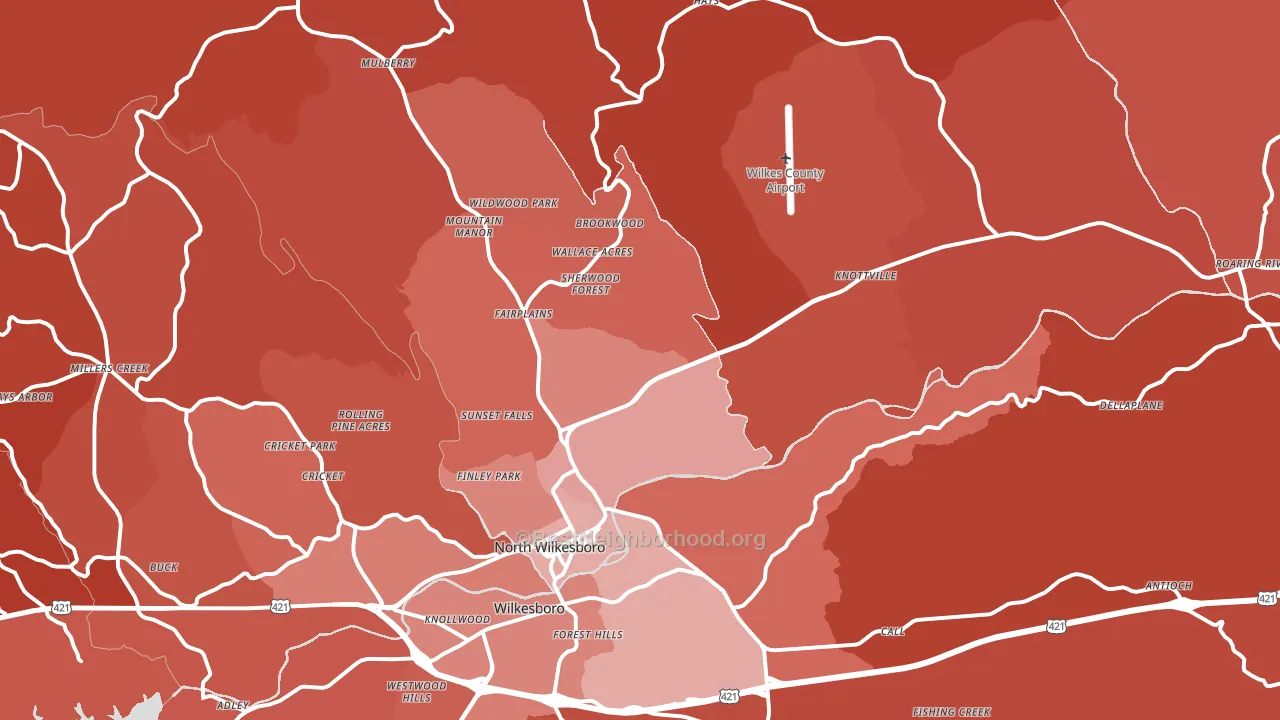 North Wilkesboro, NC block-group political-lean map