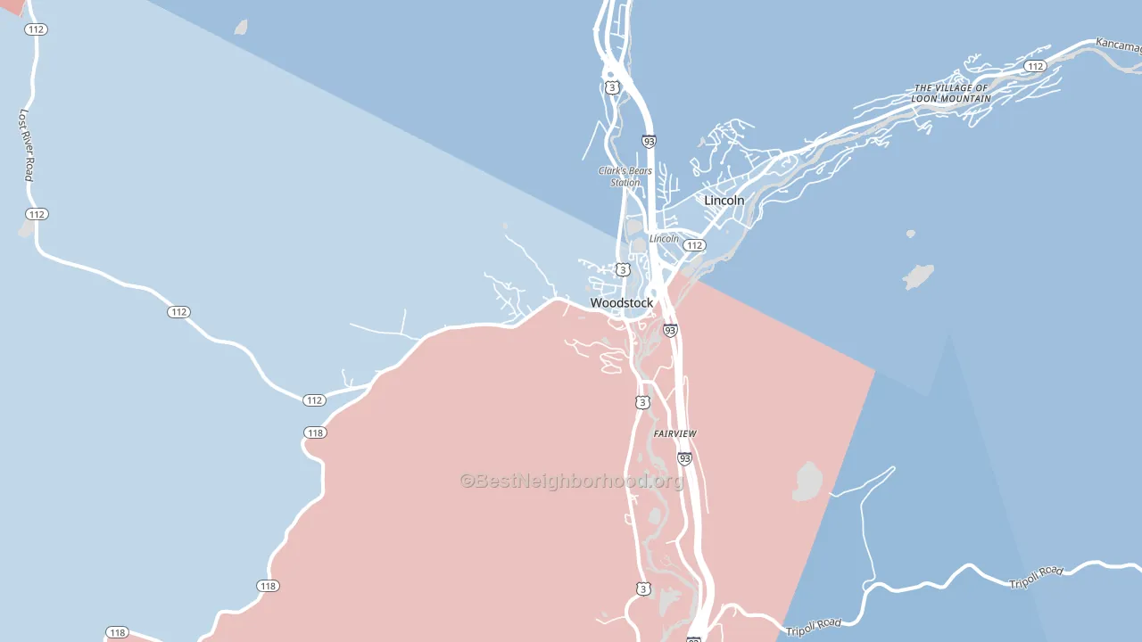 North Woodstock, NH block-group political-lean map