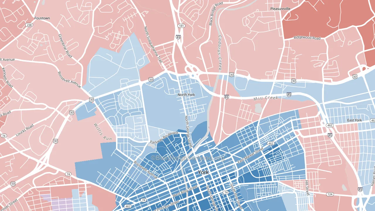 North York, PA block-group political-lean map