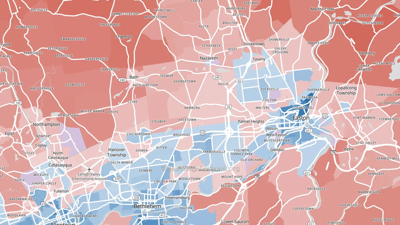 Northampton County, PA block-group political-lean map