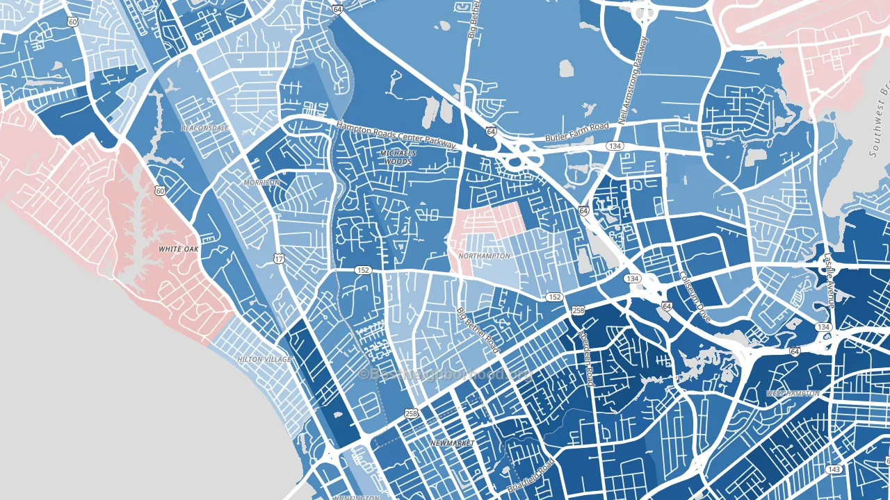 Northampton, Hampton, VA block-group political-lean map