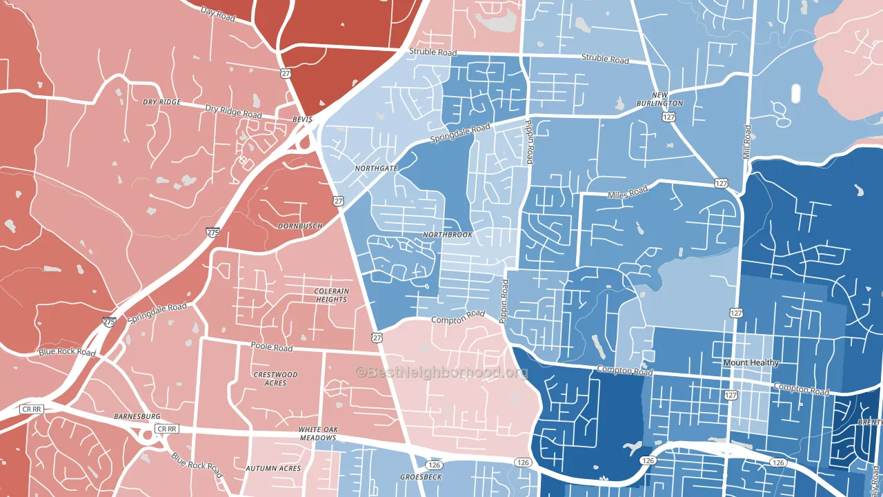 Northbrook, Cincinnati, OH block-group political-lean map