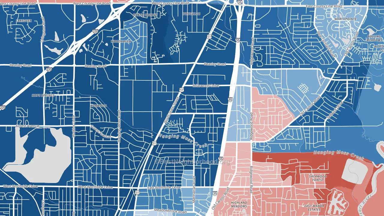 Northbrook, Jackson, MS block-group political-lean map