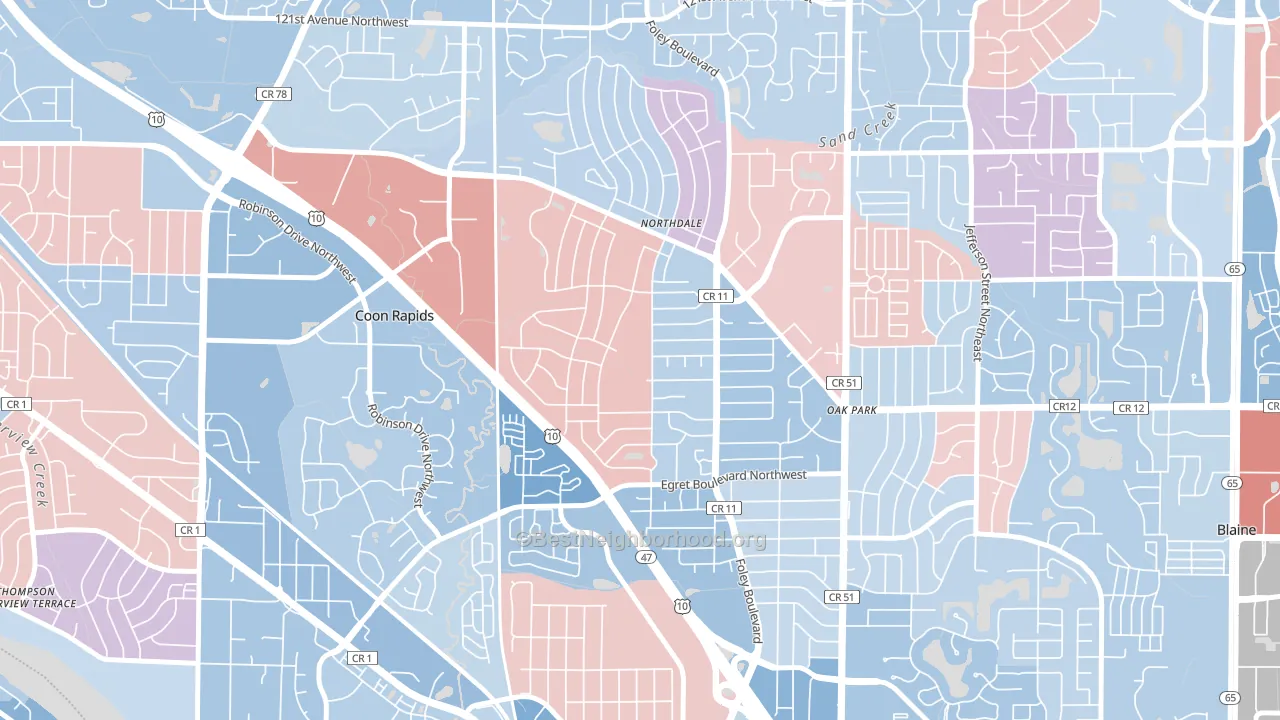 Northdale, Coon Rapids, MN block-group political-lean map