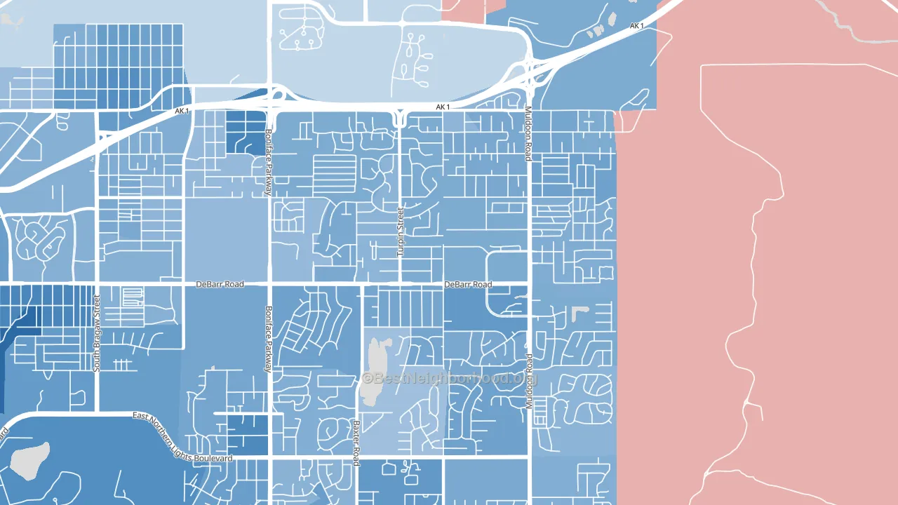 Northeast, Anchorage, AK block-group political-lean map
