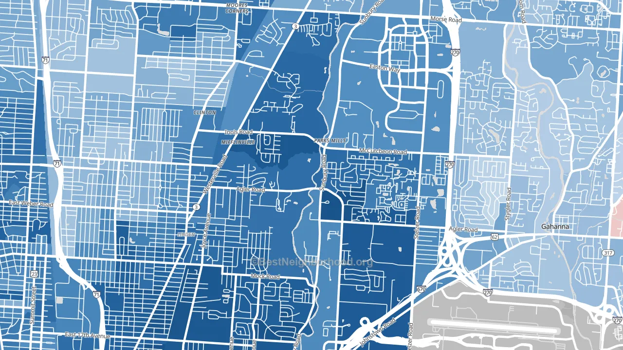 Northeast, Columbus, OH block-group political-lean map