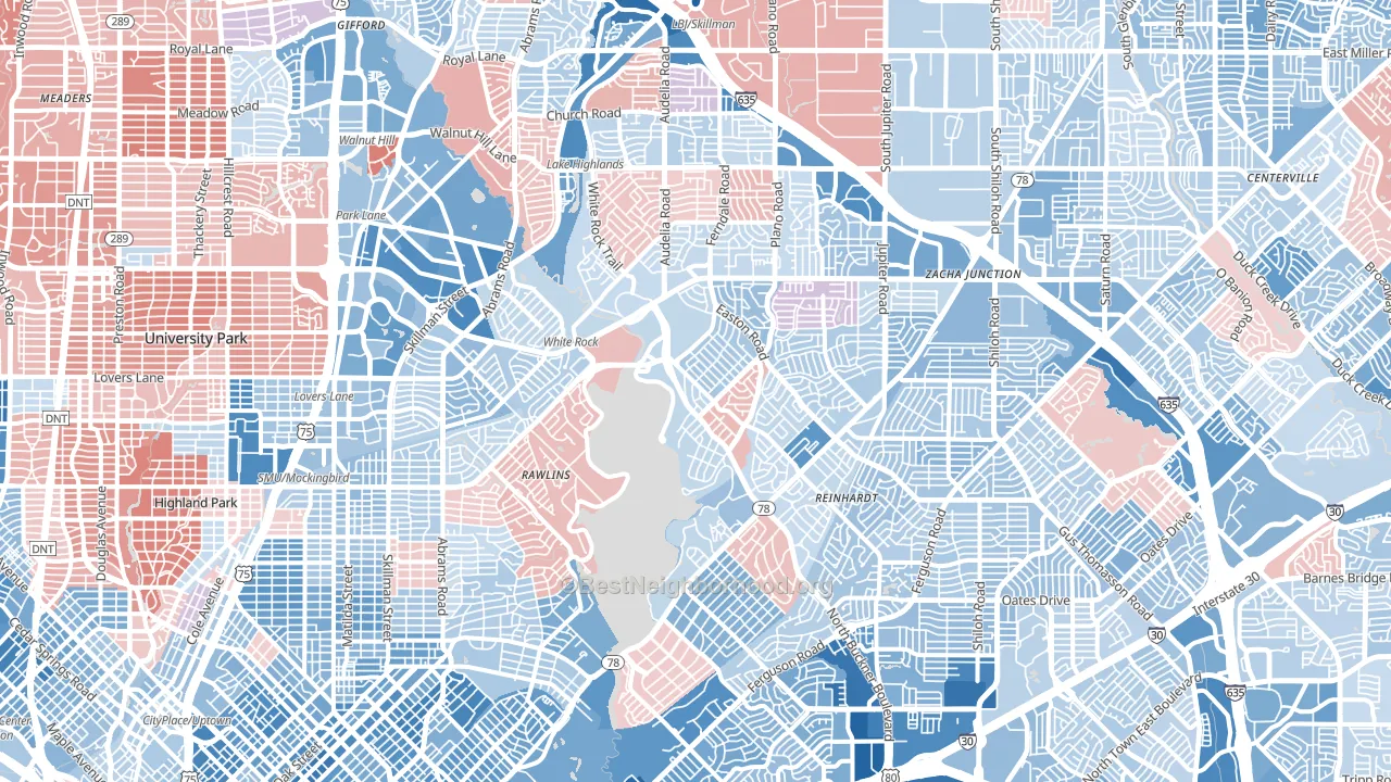 Northeast Dallas-White Rock, Dallas, TX block-group political-lean map