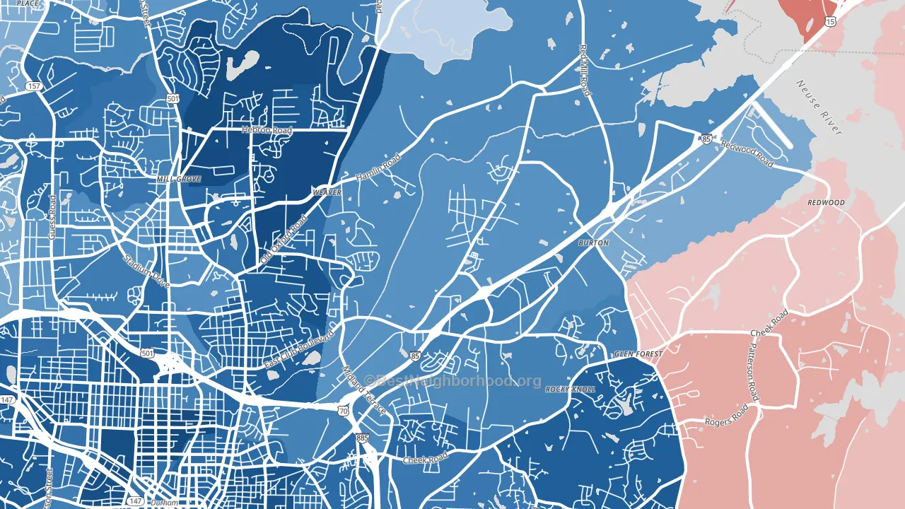 Northeast Durham, Durham, NC block-group political-lean map