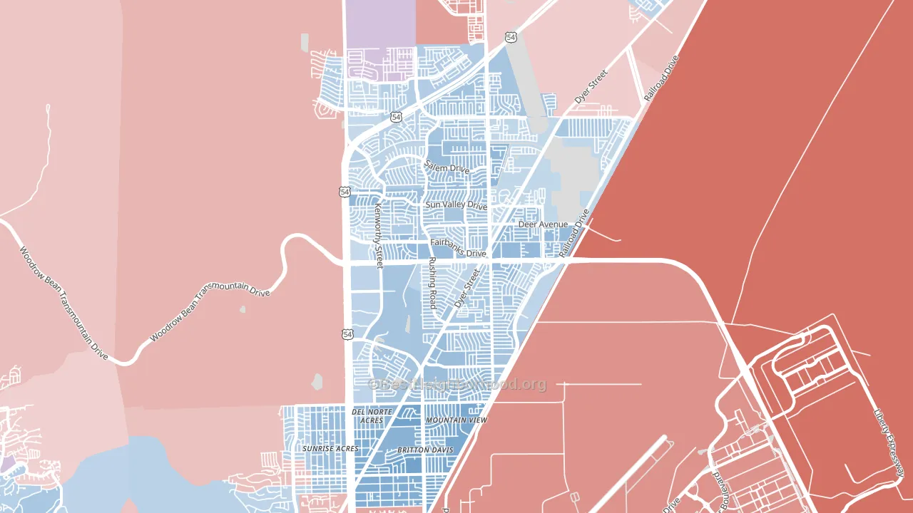 Northeast, El Paso, TX block-group political-lean map