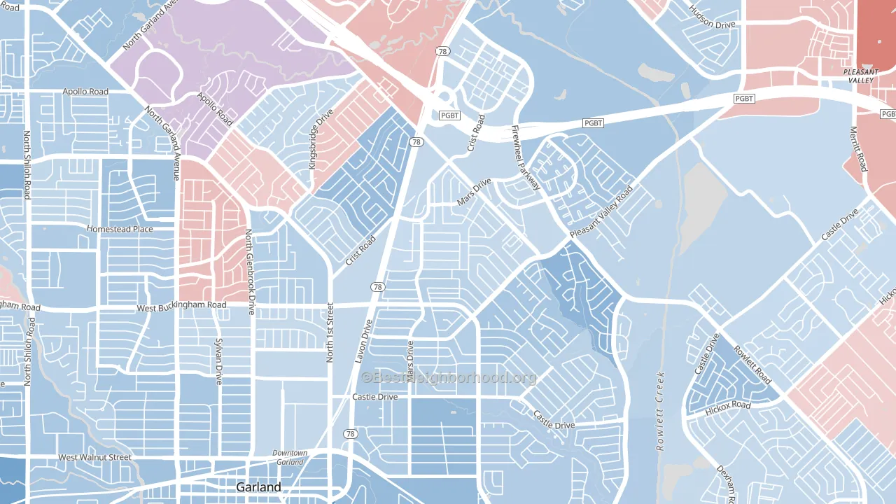 Northeast Garland, Garland, TX block-group political-lean map