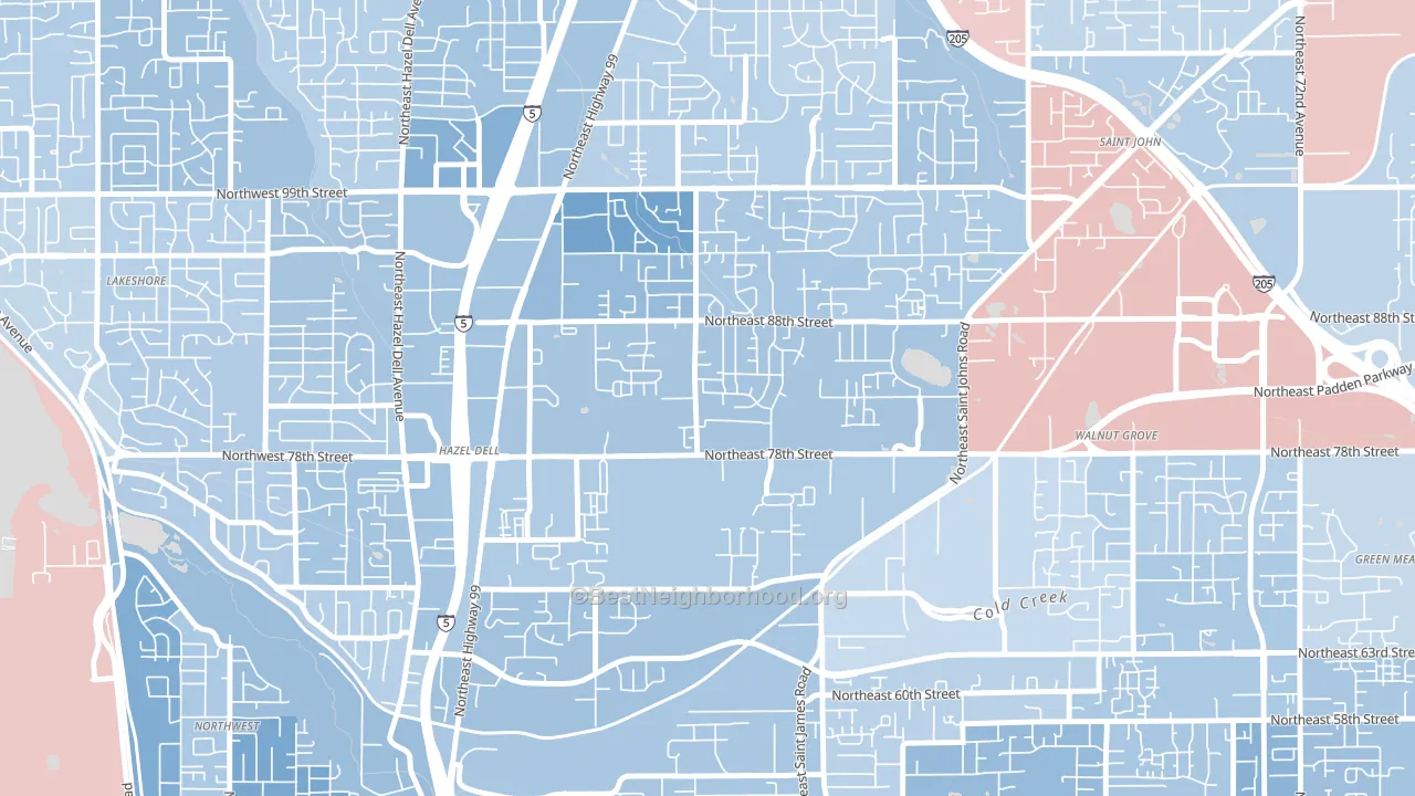 Northeast Hazel Dell, Hazel Dell, WA block-group political-lean map