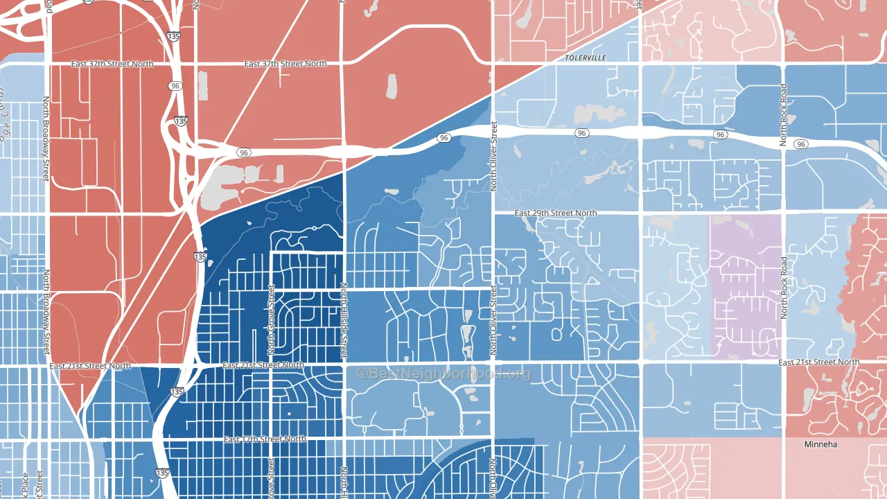 Northeast Heights, Wichita, KS block-group political-lean map