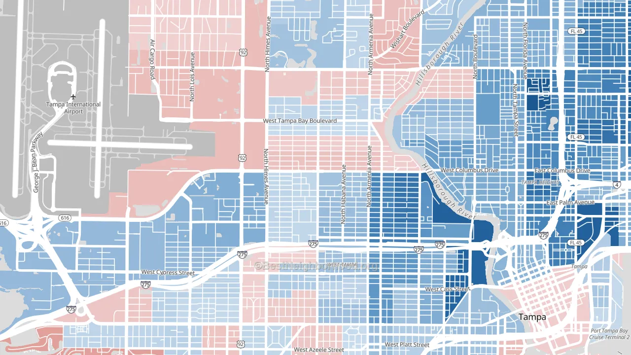 Northeast MacFarlane, Tampa, FL block-group political-lean map