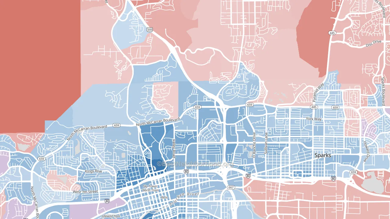 Northeast, Reno, NV block-group political-lean map
