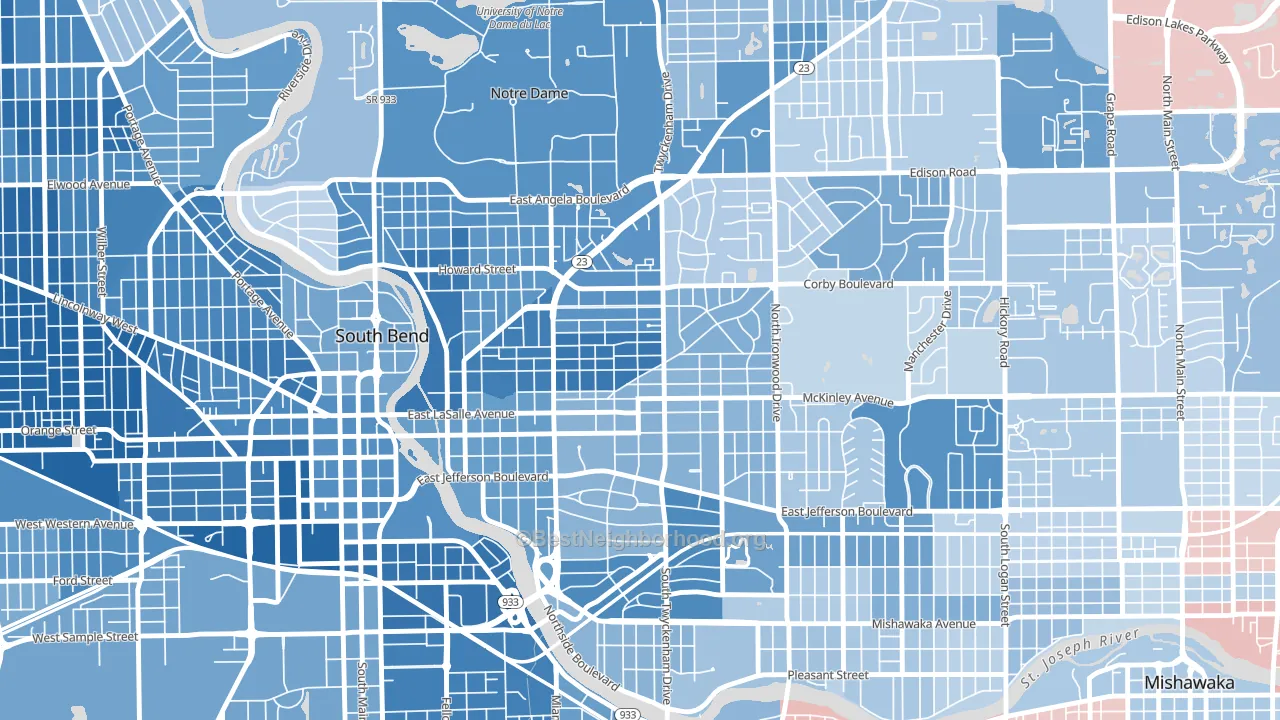 Northeast, South Bend, IN block-group political-lean map