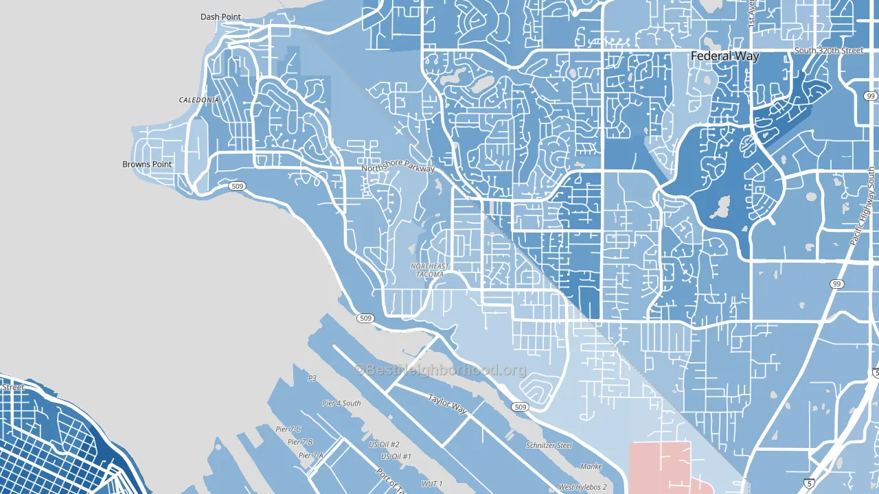 Northeast Tacoma, Tacoma, WA block-group political-lean map