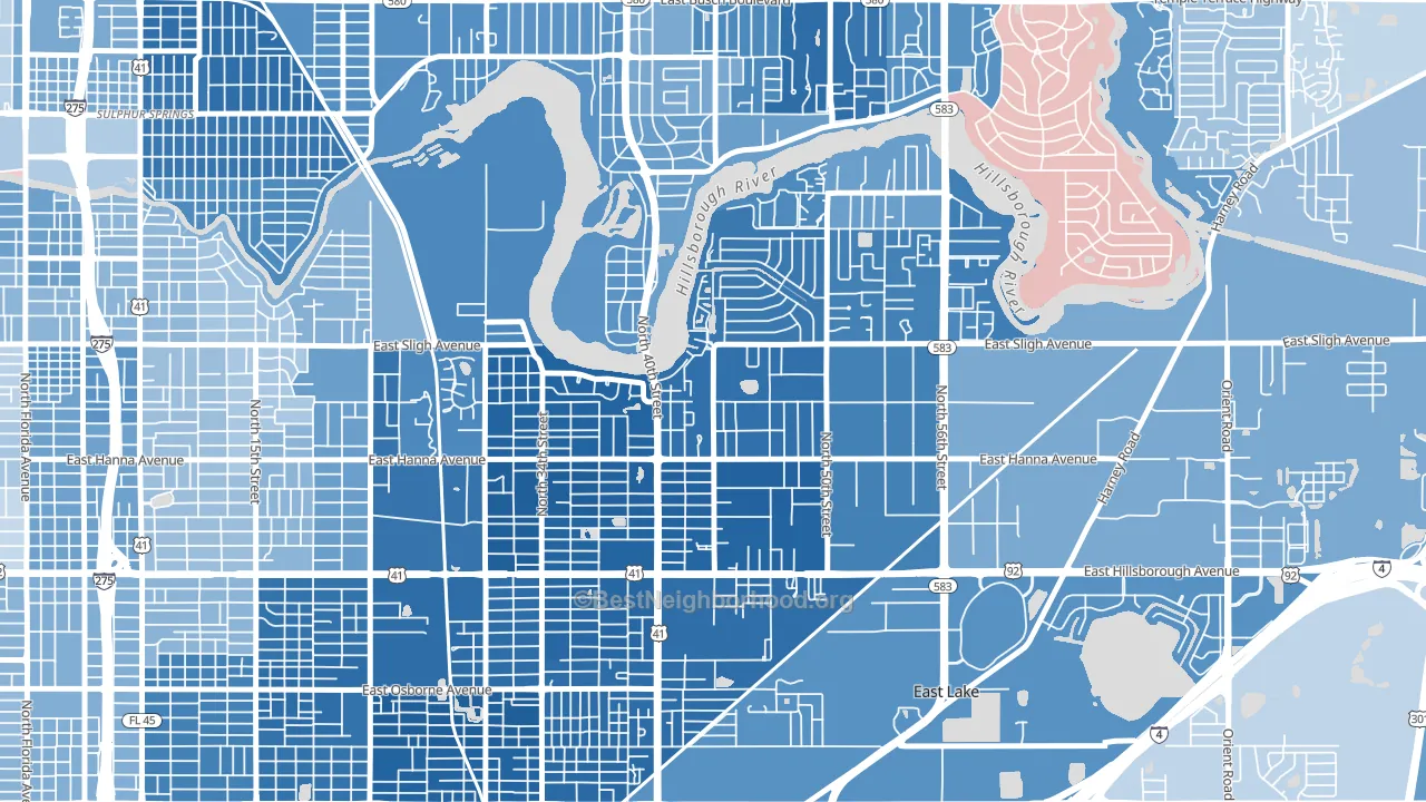 Northeast, Tampa, FL block-group political-lean map