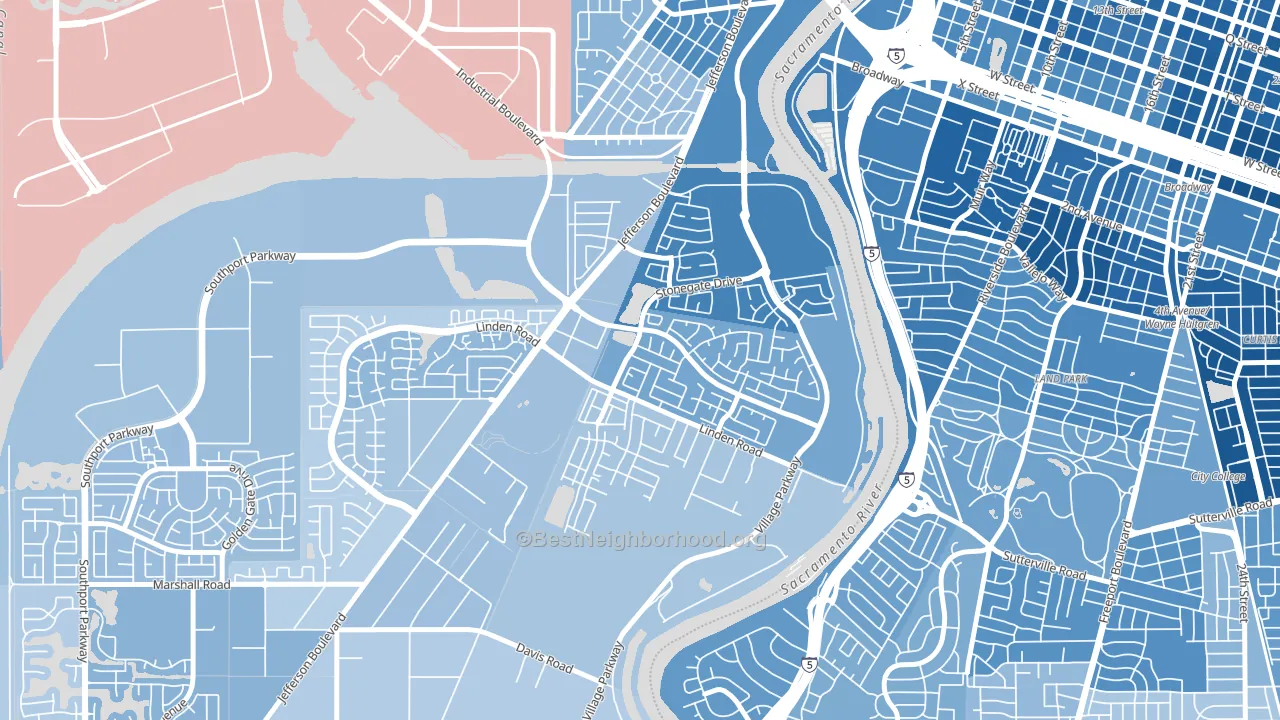 Northeast Village, West Sacramento, CA block-group political-lean map