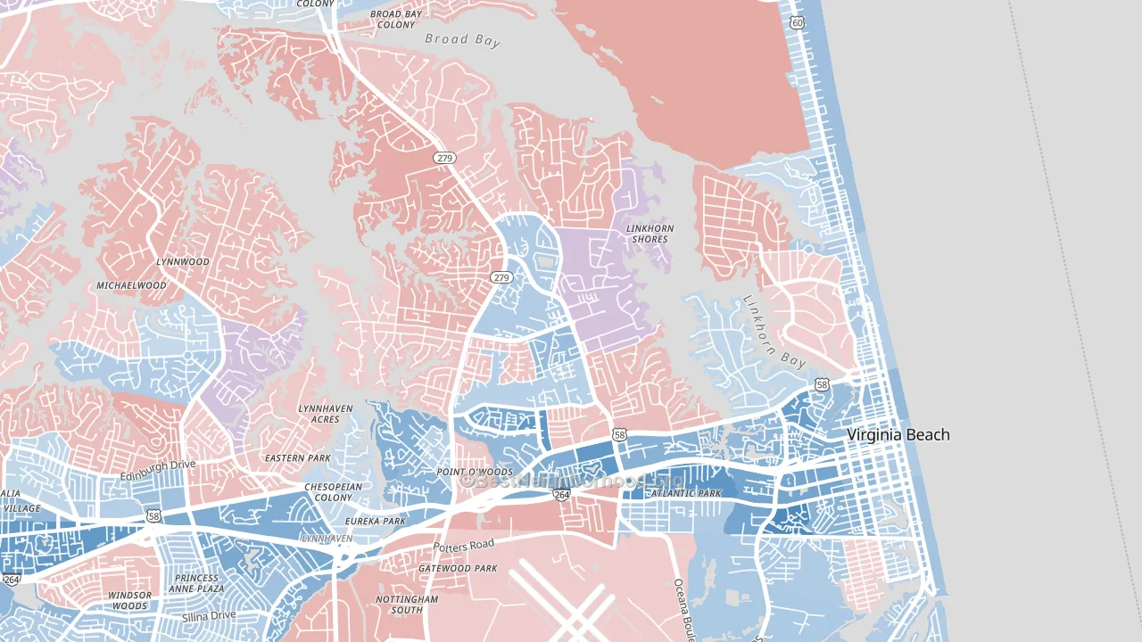 Northeast, Virginia Beach, VA block-group political-lean map