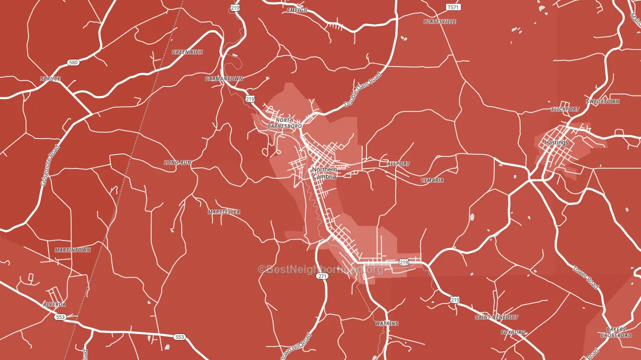 Northern Cambria, PA block-group political-lean map