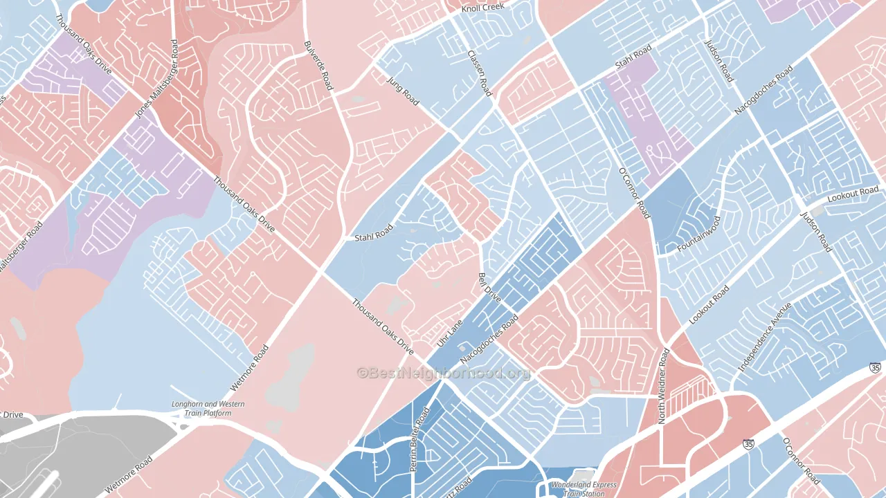 Northern Hills, San Antonio, TX block-group political-lean map