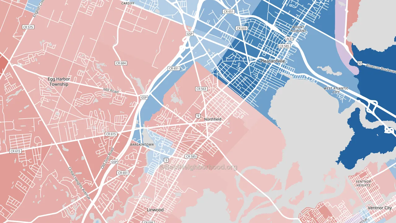 Northfield, NJ block-group political-lean map