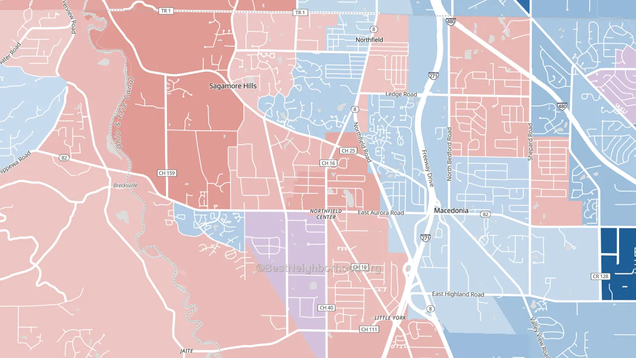 Northfield, OH block-group political-lean map