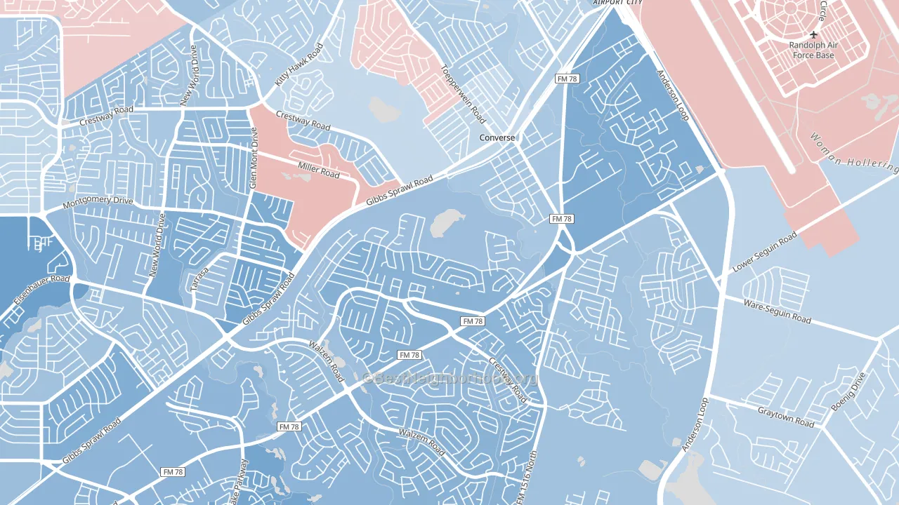 Northhampton, Converse, TX block-group political-lean map