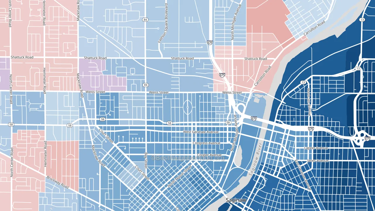 Northmoor, Saginaw, MI block-group political-lean map