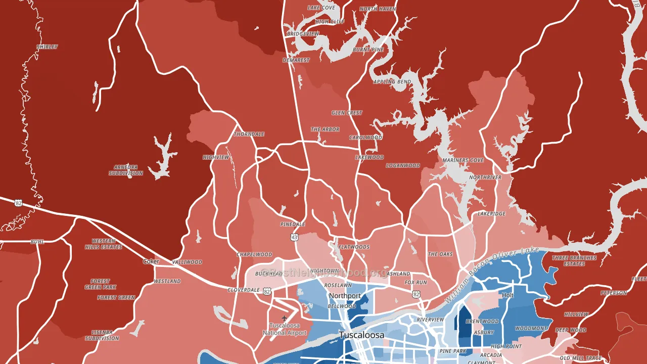 Northport, AL block-group political-lean map