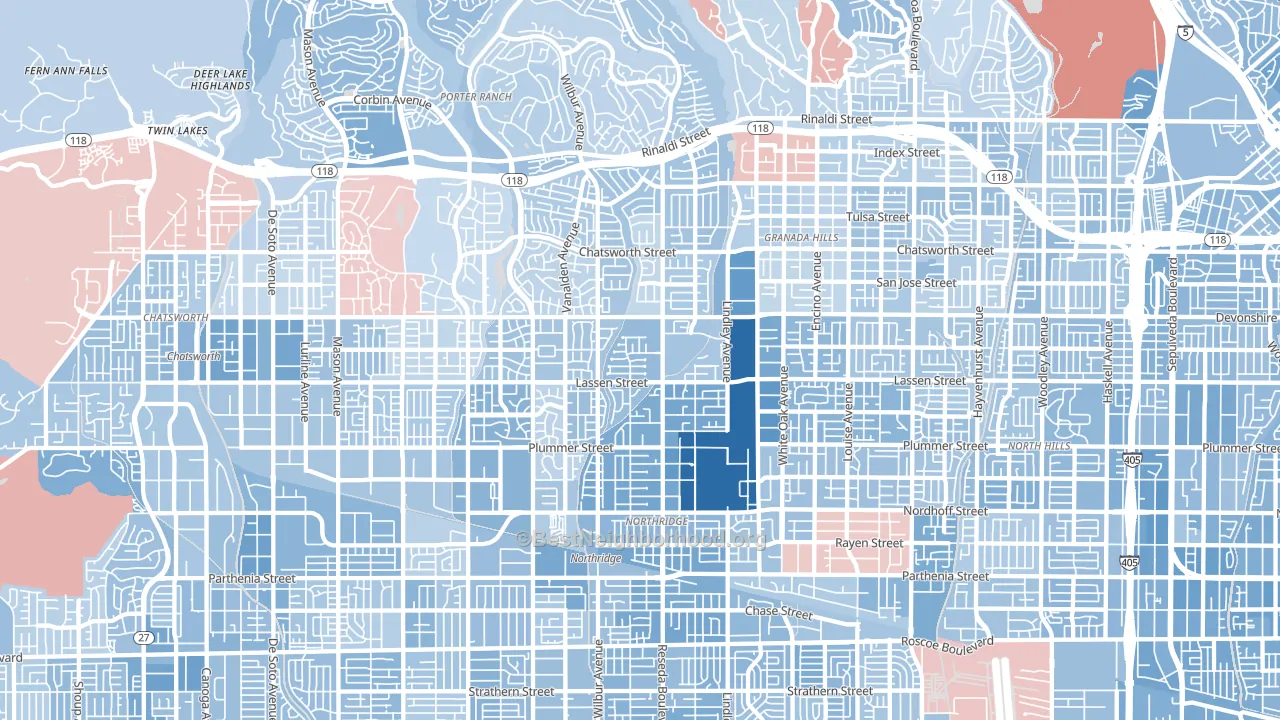 Northridge, CA block-group political-lean map