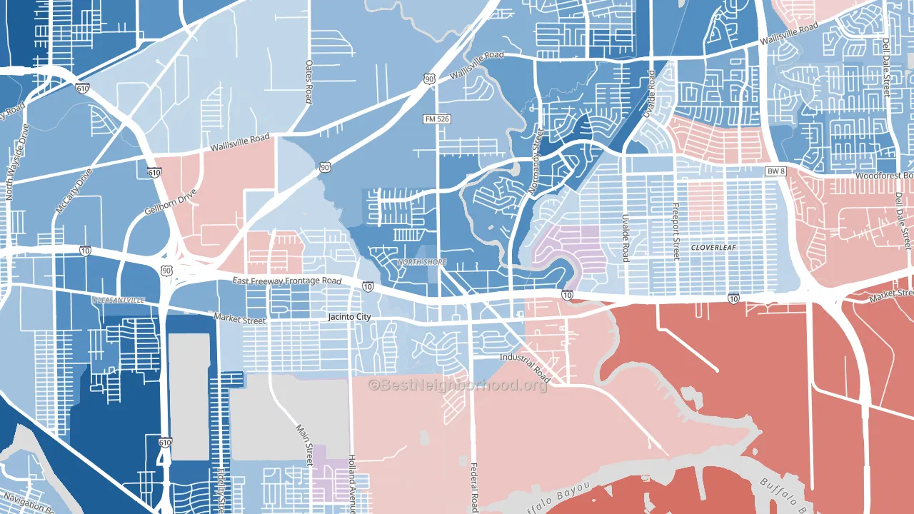 Northshore, Houston, TX block-group political-lean map