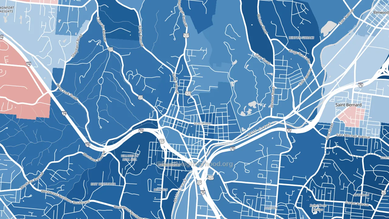 Northside, Cincinnati, OH block-group political-lean map