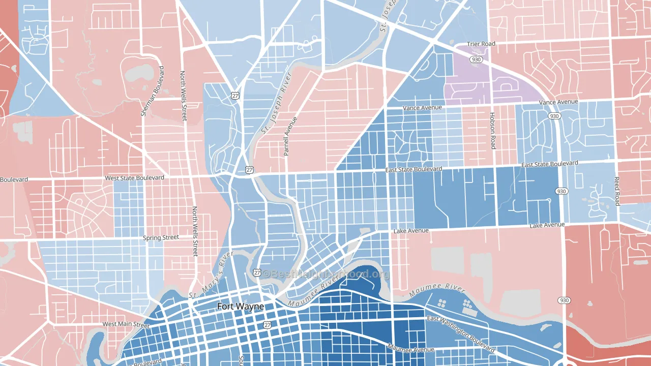 Northside, Fort Wayne, IN block-group political-lean map