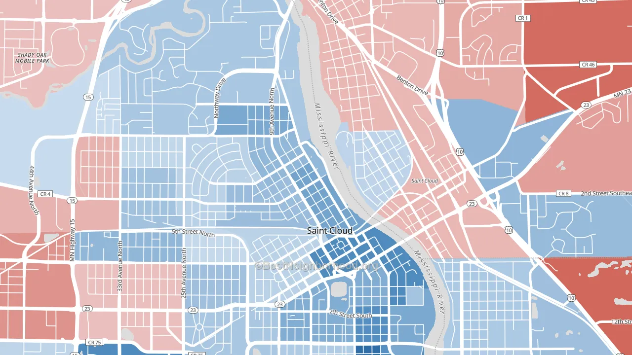 Northside Hester Park, St. Cloud, MN block-group political-lean map