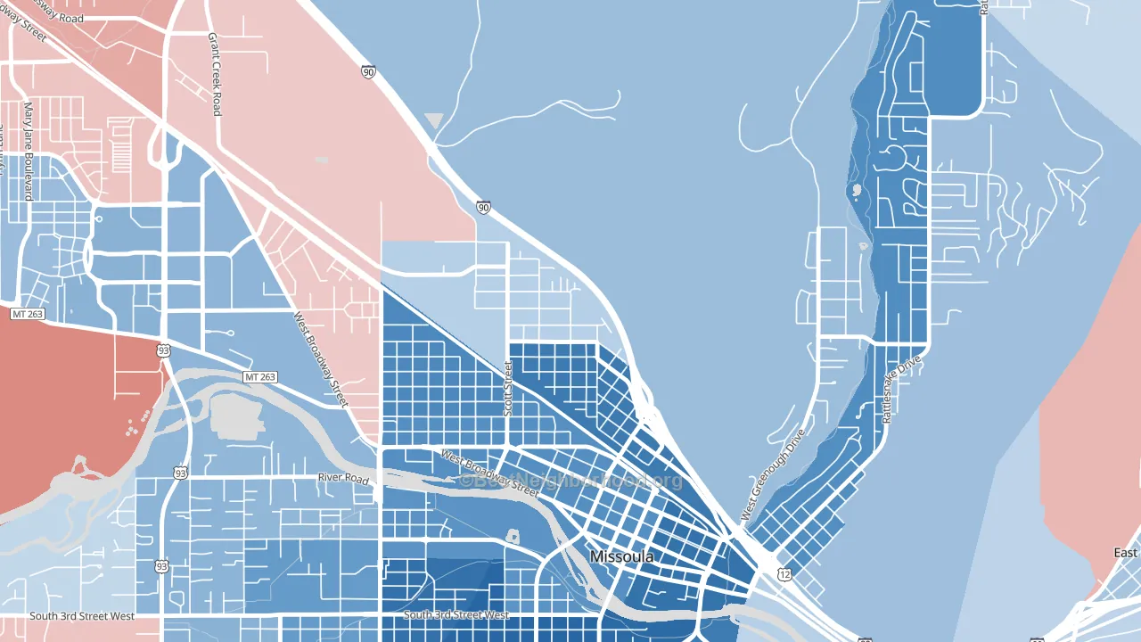 Northside, Missoula, MT block-group political-lean map