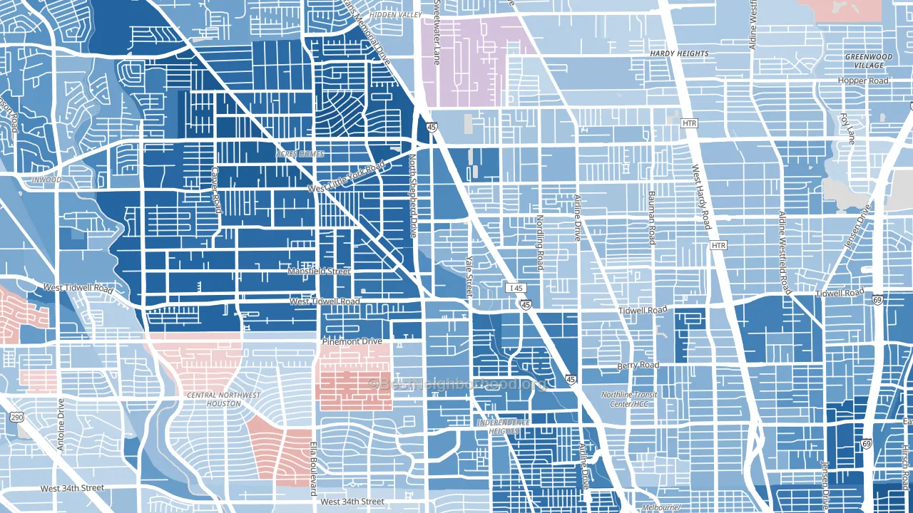 Northside Northline, Houston, TX block-group political-lean map