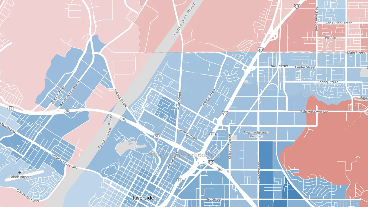 Northside, Riverside, CA block-group political-lean map