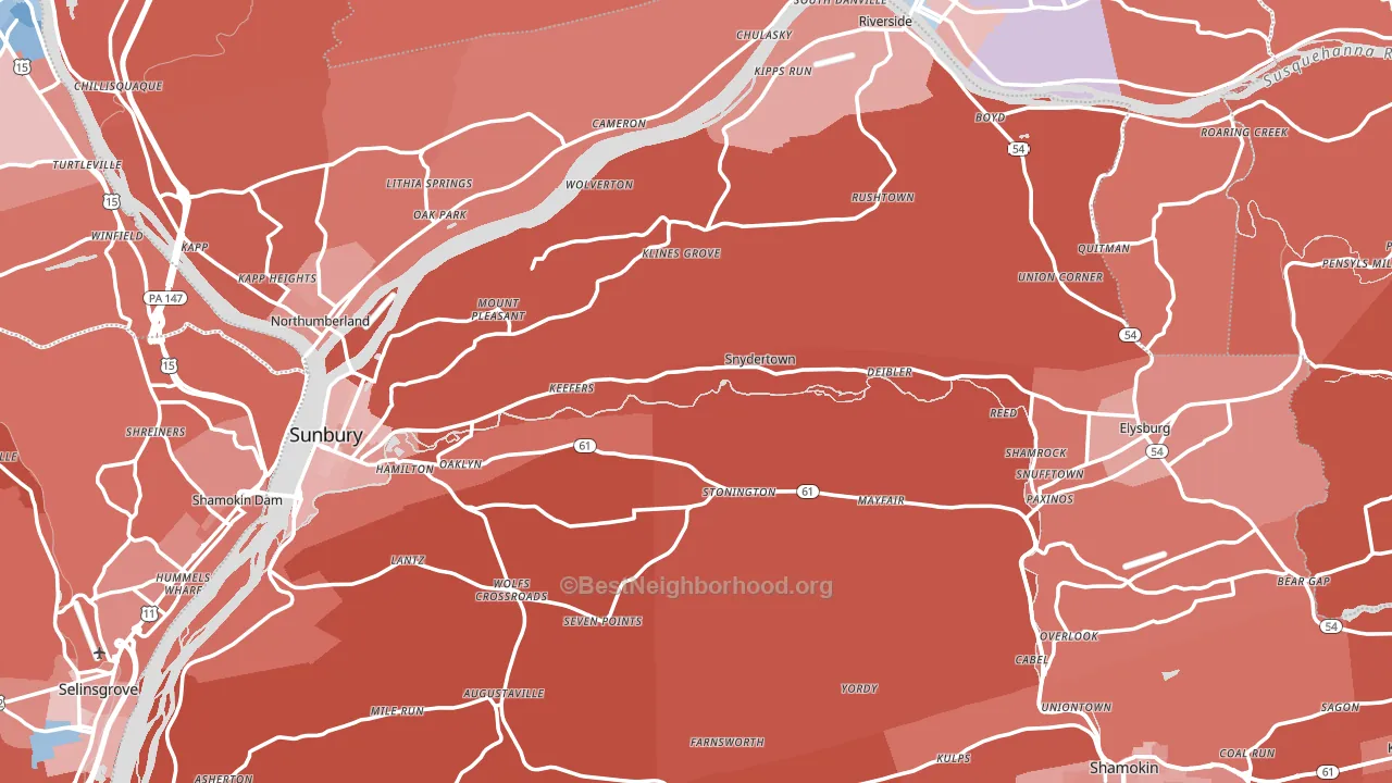 Northumberland County, PA block-group political-lean map