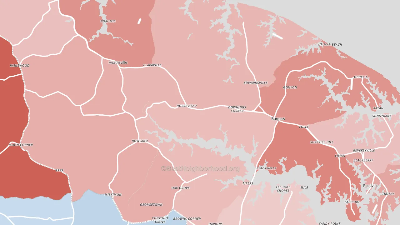 Northumberland County, VA block-group political-lean map
