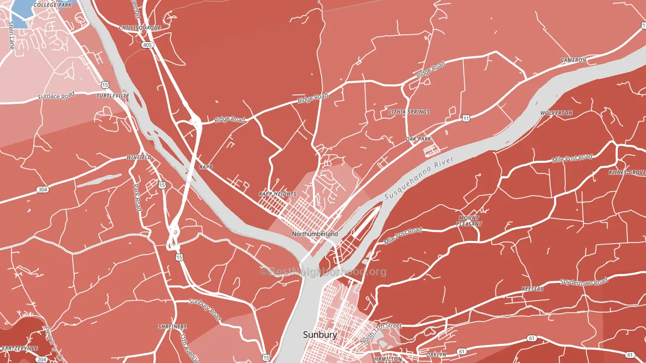 Northumberland, PA block-group political-lean map