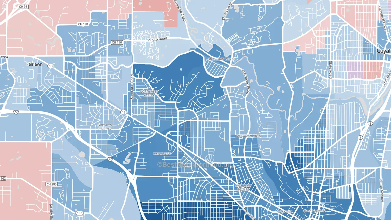 Northwest Akron, Akron, OH block-group political-lean map